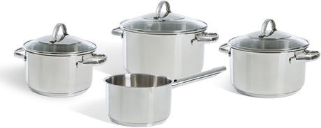 Bk essentials pannenset 4-delig - 16 18 20cm -zonder pfas-vrije antikleeflaag - pannenset inductie - inductie kookpan - rvs pannenset - ovenbestendig tot 230°c - met glazen deksel - zilver