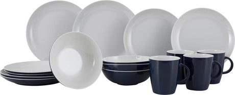 Gimex solid line servies - blauw wit - 16-delig