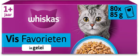 Whiskas kattenvoer - adult 1+ - vis in gelei - giga-pack 80x85g