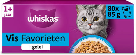 Whiskas kattenvoer - adult 1+ - vis in gelei - giga-pack 80x85g