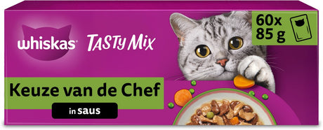 Whiskas kattenvoer - adult 1+ - tasty mix keuze chef in saus - 60x85g