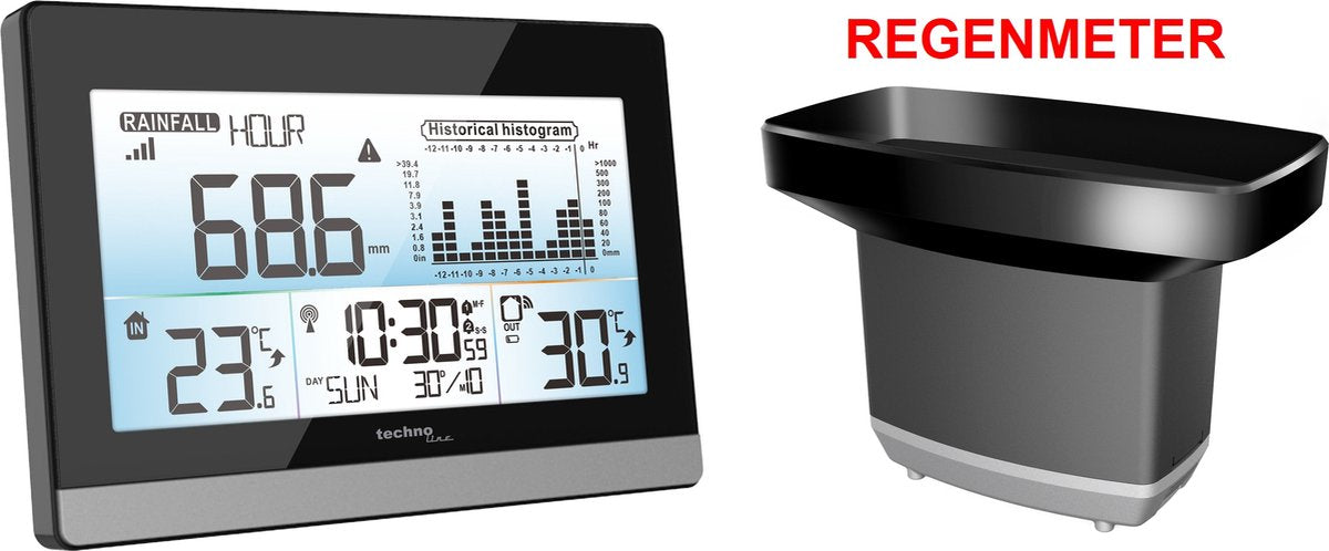 Technoline weerstation ws 9016 radiogestuurd met regenmeter 180 x 110 x 38mm zwart zilver