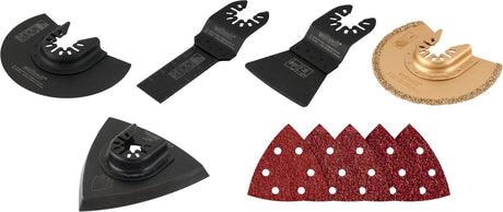 Wolfcraft - 10 delige multitool accessoires set - universele opname - zagen, schrapen, snijden en schuren - 4268000