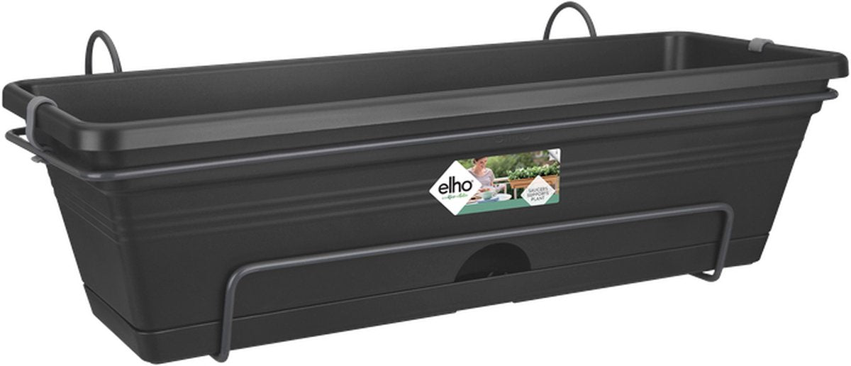 Elho green basics balkonbak allin1 50 - plantenbak voor balkon buiten - ø 49.0 x h 16.5 cm - living black