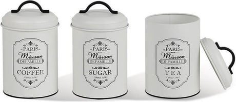 Maestro - set van 3 opbergblikken voor: suiker koffie thee | voedselcontainer - 3x ø11,3 x 18,5cm wit zwart