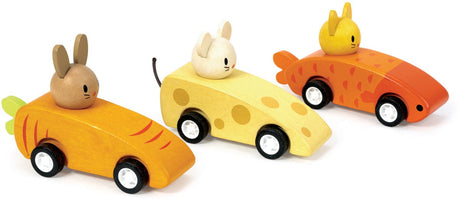 Mentari voertuigen - racewagens dierenvrienden - 3 pull back racewagens - hout - 3 jaar