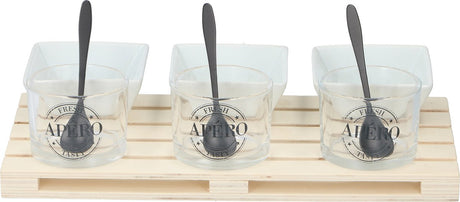 Alpina amuseset - 1 tray - minipallet - 3 glaasjes 3 bakjes 3 lepels - voor hapjes en amuses