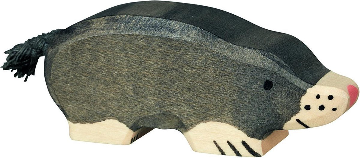 Holztiger bosdieren - mol - 7,5x2x3cm - houten figuur - handgemaakt