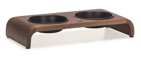 Designed by lotte melora voerbak drinkbak kat - dinerset eetbak waterbak kat - hout rvs - zwart - 2x350 ml one size