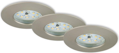 Briloner attach one - inbouwspots set van 3 - ip44 (badkamer) - 3 x led 5w 400lm - lichtkleur: warm wit - inbouwdiepte: 30mm - inbouwmaat: 60mm - product: ø75mm - mat nikkel