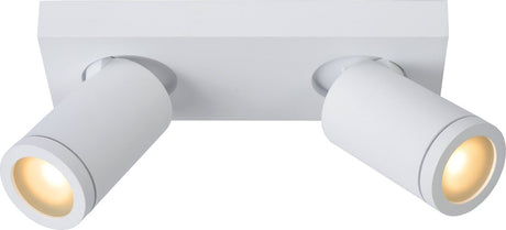 Lucide taylor - plafondspot (plafondlamp) badkamer - led dim to warm - gu10 (mr16) - 2x5w 2200k 3000k - ip44 - wit