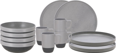 Travellife vita camping serviesset grijs 12-delig - keramiek look - stevig en krasbestendig melamine