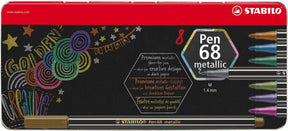 Stabilo pen 68 metallic - premium metallic viltstift - metalen etui met 8 kleuren