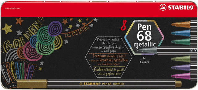 Stabilo pen 68 metallic - premium metallic viltstift - metalen etui met 8 kleuren
