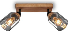 Briloner royk - opbouwspot met rookglas - met hout - plafondspot met 2x e27 fitting - 28cm
