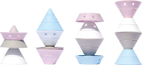 Moluk hix - pastel kleuren, 4 omvormbare bouwkegels in elastische siliconen rubber, in doos 8.2x8.2x14.3cm, 2+