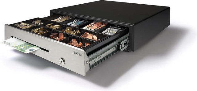 Safescan hd-4141s heavy-duty kassalade die uw geld veilig bewaart - geldlade met 4 biljetvakken en 8 muntbakjes - kassasysteem met een rj-12 verbinding - robuuste kassalade van 41 x 41.5 x 11.5 cm