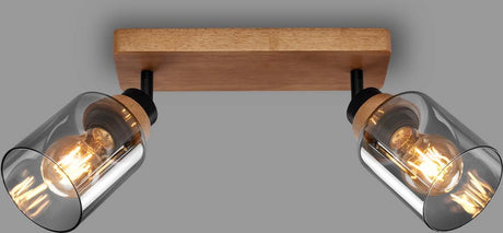 Briloner royk - opbouwspot met rookglas - met hout - plafondspot met 2x e27 fitting - 28cm
