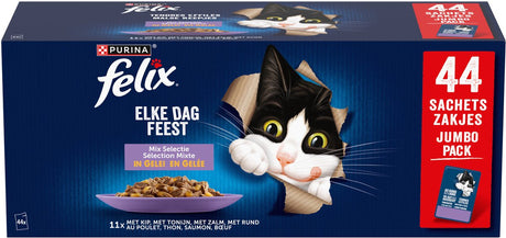 Felix elke dag feest mix selectie - kattenvoer natvoer - kip tonijn zalm rund - 44 x 85 gr