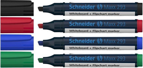 Schneider schrijfwaren schneider whiteboard stiften - maxx 293 - beitelpunt - 4 stuks assorti - s-129394