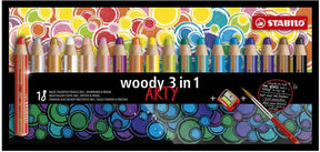 Stabilo woody 3 in 1 - multitalent kleurpotlood - arty - set 18 st. + puntenslijper