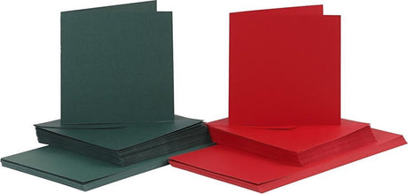 Creativ company kaarten en enveloppen, afmeting kaart 15x15 cm, afmeting envelop 16x16 cm, 5x10 sets, groen, rood
