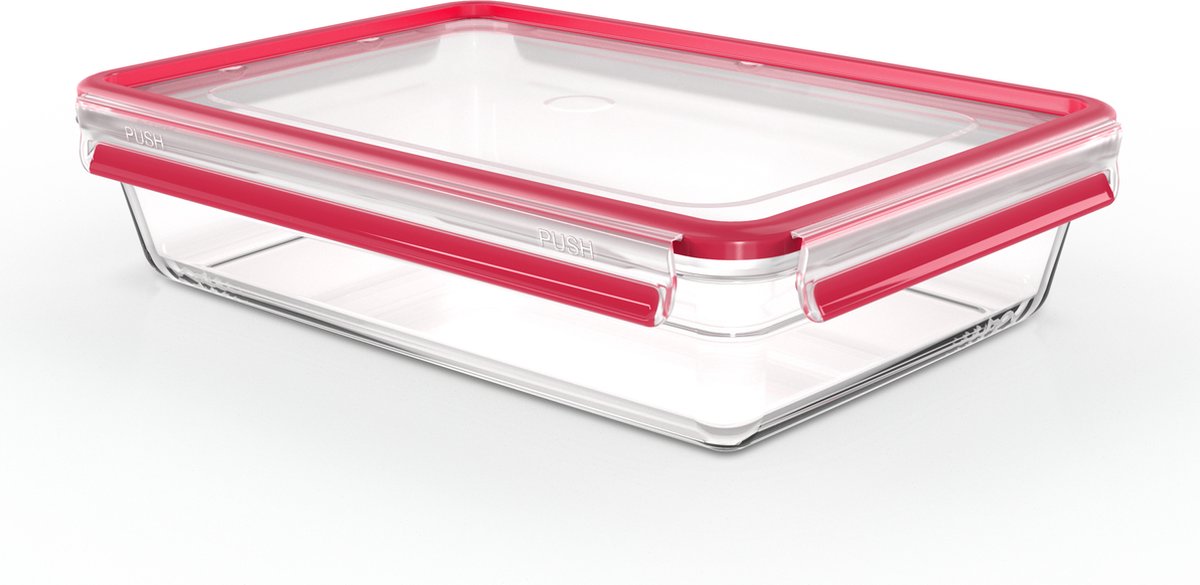 Emsa n1041200 clip and close glazen vershoudbewaarbakje 3l 22.8x8 cm rood