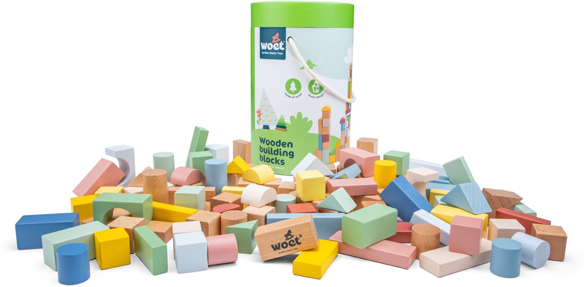 Woet ® houten bouwblokken set - 100-delige blokkendoos - fsc - educatief speelgoed - stimuleert creativiteit - vanaf 18 maanden