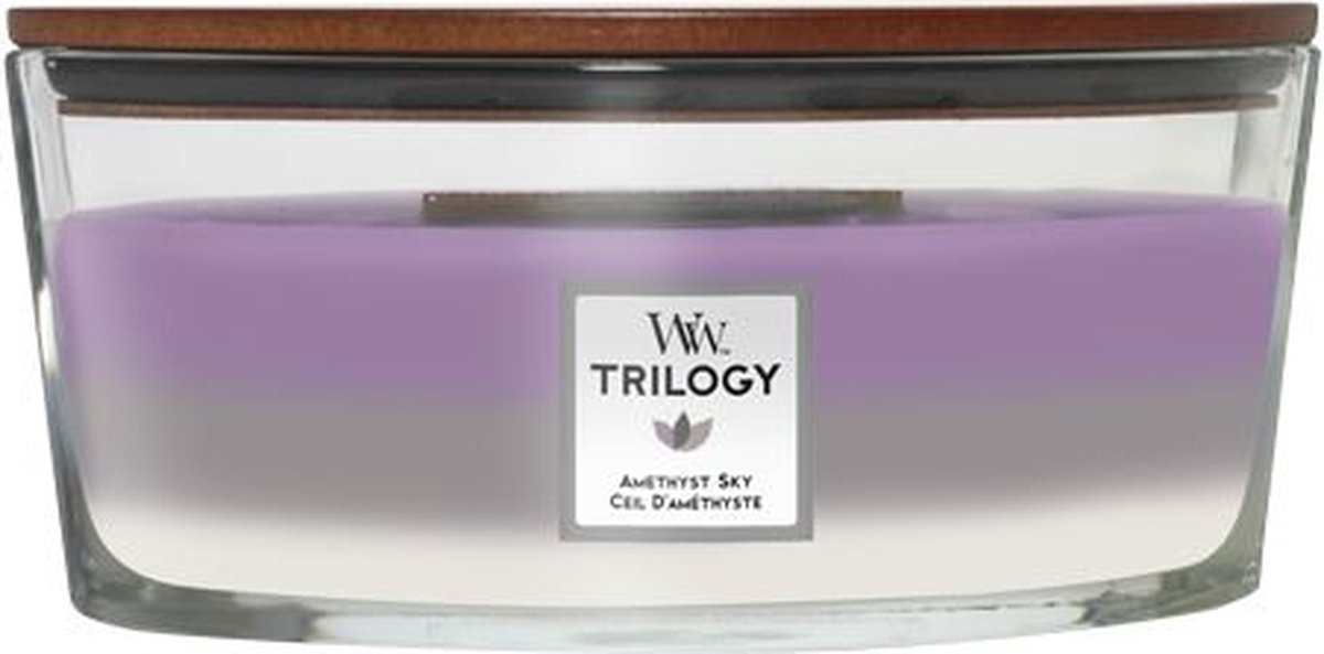 Woodwick heartwick flame trilogy ellipse geurkaars - amethyst sky - 50 branduren
