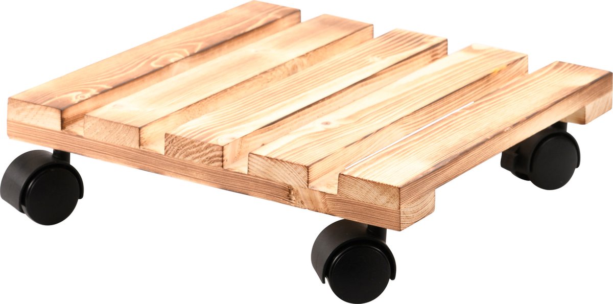 Kesper plantenpot trolley - hout - lichtbruin - vierkant - 30 x 30 cm - max 100 kilo