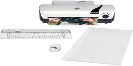 Gbc lamineerapparaat inspire+ - wit - a4 - 25 micron met hobby kit, incl. 1x hoekafronder, 1x papier rolsnijmachine en een starterpakket met 5x a4 lamineerhoezen.