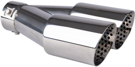 Amio universele dubbele uitlaat sierstuk chrome rvs 32-52mm - sport uitlaat tip met klem montage