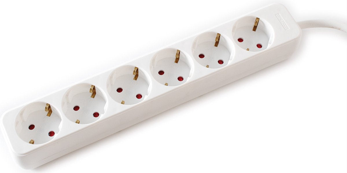 Value 6-voudige stekkerdoos zonder schakelaar, wit, 1,5 m