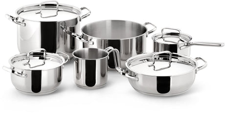 Lagostina sfiziosa acciaio sfiziosa acciaio 10-delig (hoge kookpan 22 cm + kookpan 18 22 cm + hapjespan 24 cm + steelpan 14 cm + melkpot 12 cm + deksels 14 18 22 24 cm)
