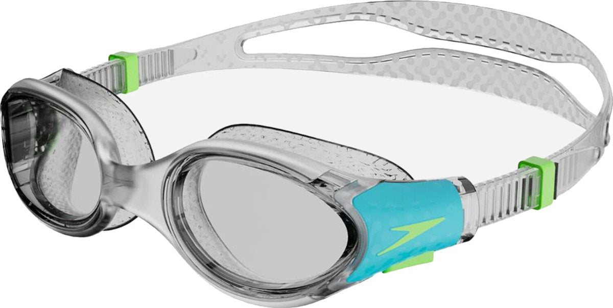 Speedo biofuse 2.0 zwembril kind - ergonomische duikbril kinderen 6-14 jaar - anti condens uv-bescherming - junior zwembril met drukknopsluiting - superzachte afdichting - clear blauw one size