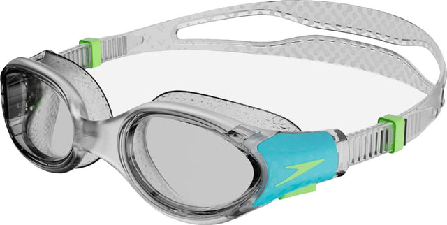 Speedo biofuse 2.0 zwembril kind - ergonomische duikbril kinderen 6-14 jaar - anti condens uv-bescherming - junior zwembril met drukknopsluiting - superzachte afdichting - clear blauw one size