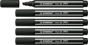 Stabilo pen 68 max – premium viltstift met dikke beitelpunt - zwart - doos 5 stuks