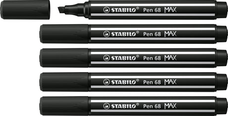 Stabilo pen 68 max – premium viltstift met dikke beitelpunt - zwart - doos 5 stuks