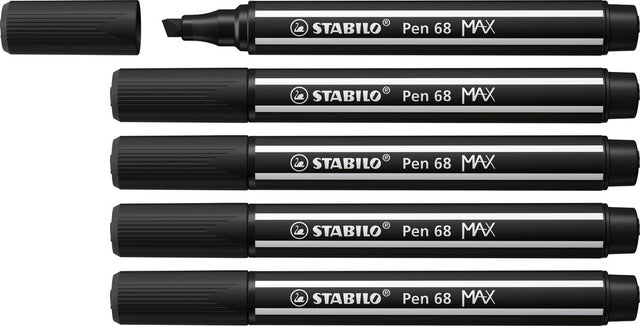 Stabilo pen 68 max – premium viltstift met dikke beitelpunt - zwart - doos 5 stuks