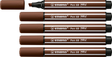 Stabilo pen 68 max – premium viltstift met dikke beitelpunt - bruin - doos 5 stuks