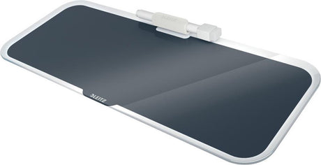 Leitz cosy glassboard voor bureau - glazen memobord met pennenhouder - inclusief minimarker met wisser - fluweel grijs