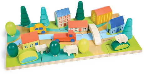 Mentari puzzel - tiny town - 30x15,20x7,50cm - hout - 3 jaar