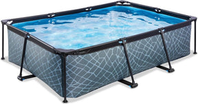 Exit toys exit stone frame zwembad 220x150x65cm - opzetzwembad - met filterpomp - rechthoekig - grijs