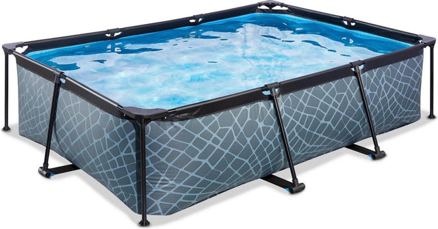 Exit toys exit stone frame zwembad 220x150x65cm - opzetzwembad - met filterpomp - rechthoekig - grijs