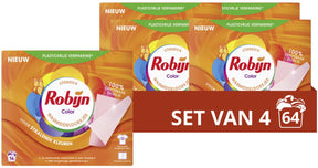 Robijn - wasmiddeldoekjes - color - 100% oplosbare doekjes in een kartonnen verpakking - 4 x 16 wasstrips