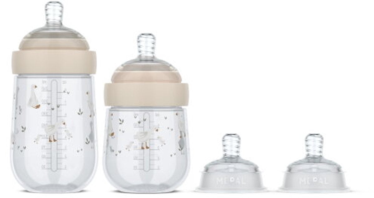 Mepal mio starterset babyflessen 3-delig little dutch - anti-koliek - spiraalontwerp voorkomt verstopping - siliconen van medische kwaliteit - little goose