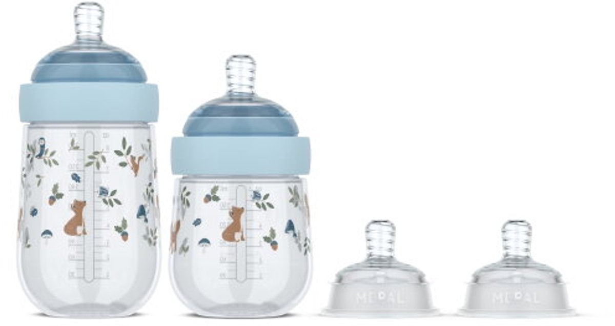 Mepal mio starterset babyflessen 3-delig little dutch - anti-koliek - spiraalontwerp voorkomt verstopping - siliconen van medische kwaliteit - forest friends