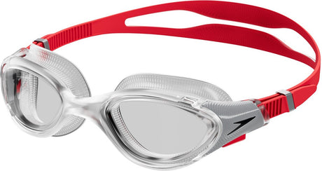 Speedo biofuse 2.0 zwembril - ergonomische duikbril volwassenen - anti condens uv-bescherming - professionele zwembril met drukknopsluiting - superzachte afdichting - clear rood one size