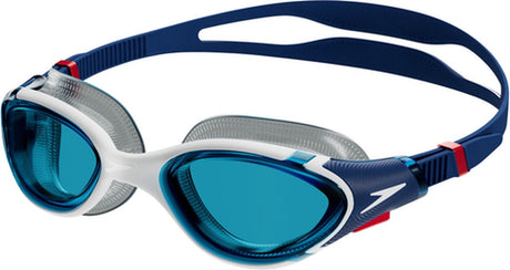 Speedo biofuse 2.0 zwembril - ergonomische duikbril volwassenen - anti condens uv-bescherming - professionele zwembril met drukknopsluiting - superzachte afdichting - blauw wit