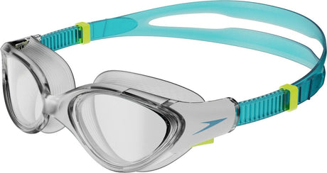Speedo biofuse 2.0 zwembril dames - ergonomische duikbril volwassenen - anti condens uv-bescherming - professionele zwembril met drukknopsluiting - superzachte afdichting - clear blauw one size